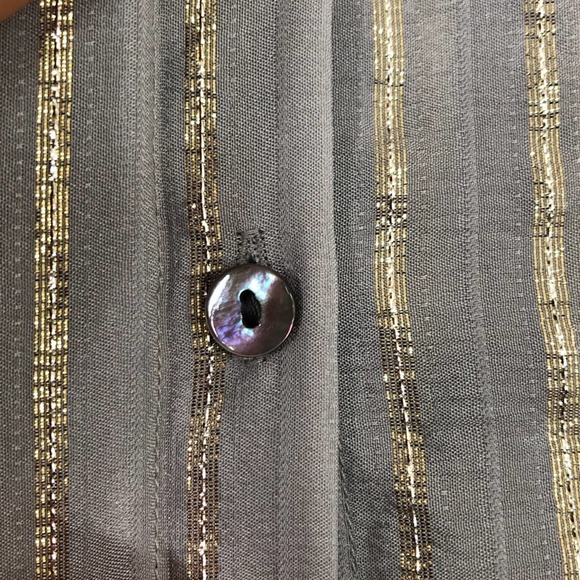 NWT L'AGENCE Gray Gold Metallic Striped Button Front Blouse Size XS - Picture 3 of 9
